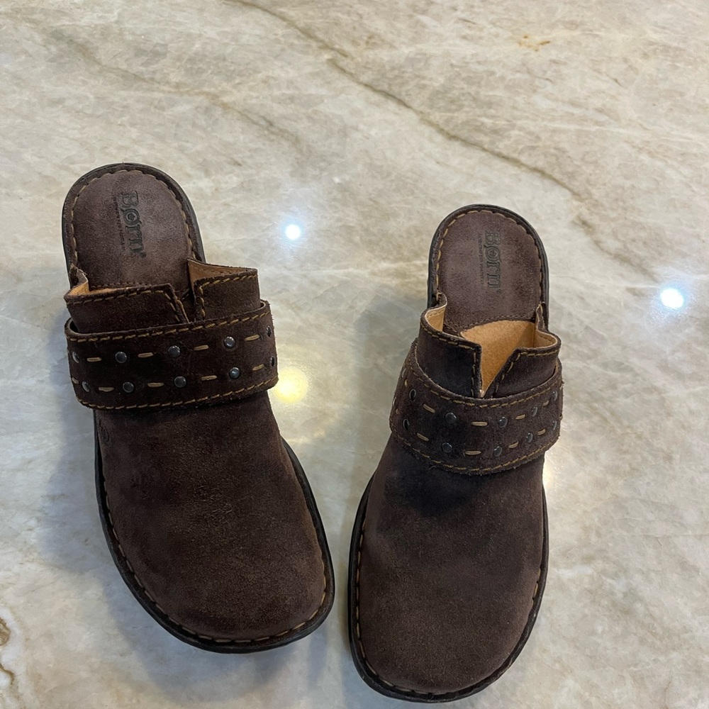 Born brown suede mules, size 8
